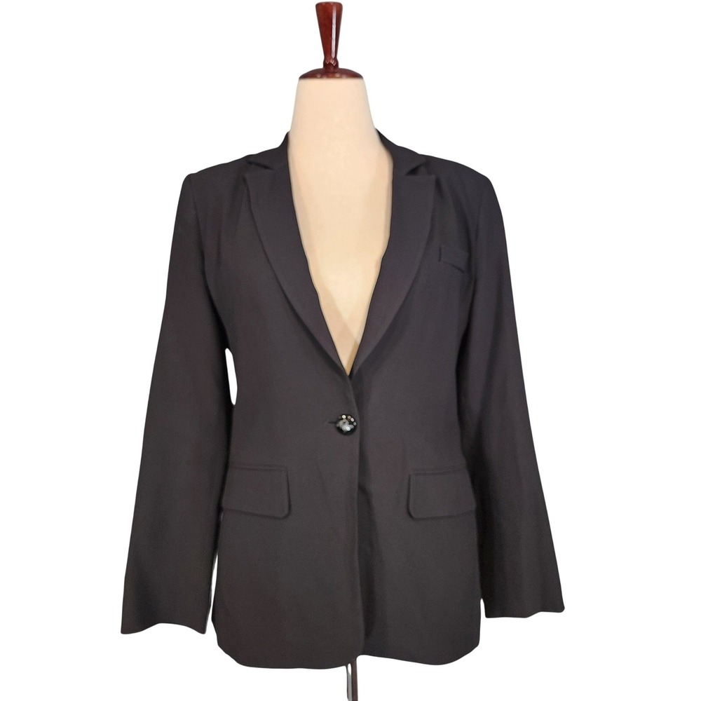 Emporio Armani Blazer Women 44IT Black Single Button Logo Button Business Career